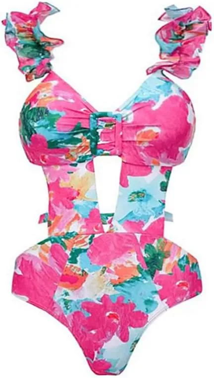 IDOPIP Women's One Piece Swimsuit with Beach Cover up Wrap Skirt Sarong Retro Floral Print Bikini Set Two Piece Bathing Suit