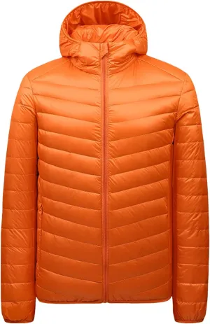 JEShifangjiusu Men’S Packable Down Jacket Lightweight Winter Warm Down Coat Puffer Jacket Water-Resistant Outerwear Coats, Orange, 4X-Large