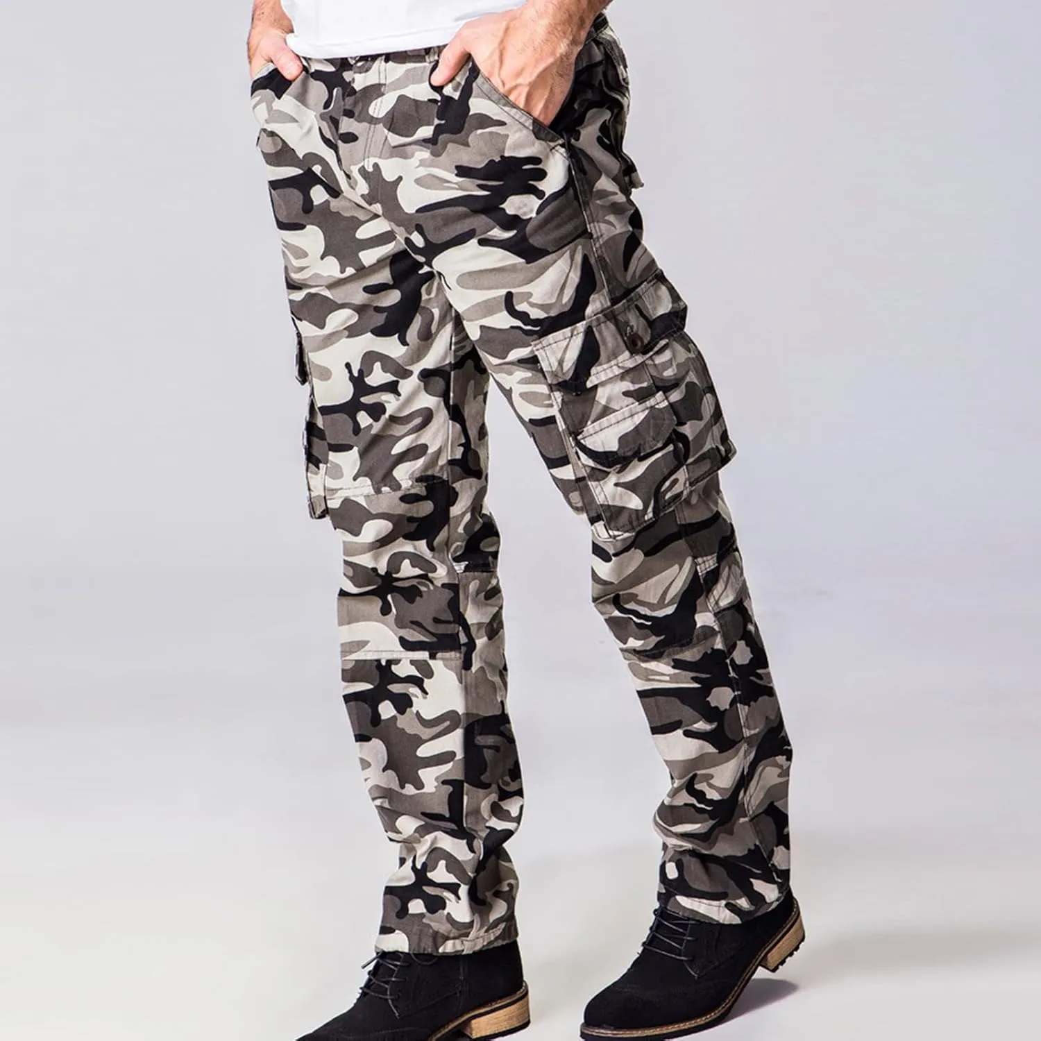 JEsilunmaMY Men's Camouflage Cargo Pants Multi-Pocket Casual Baggy Military Army Trousers Outdoor Hiking Camo Cotton Pants