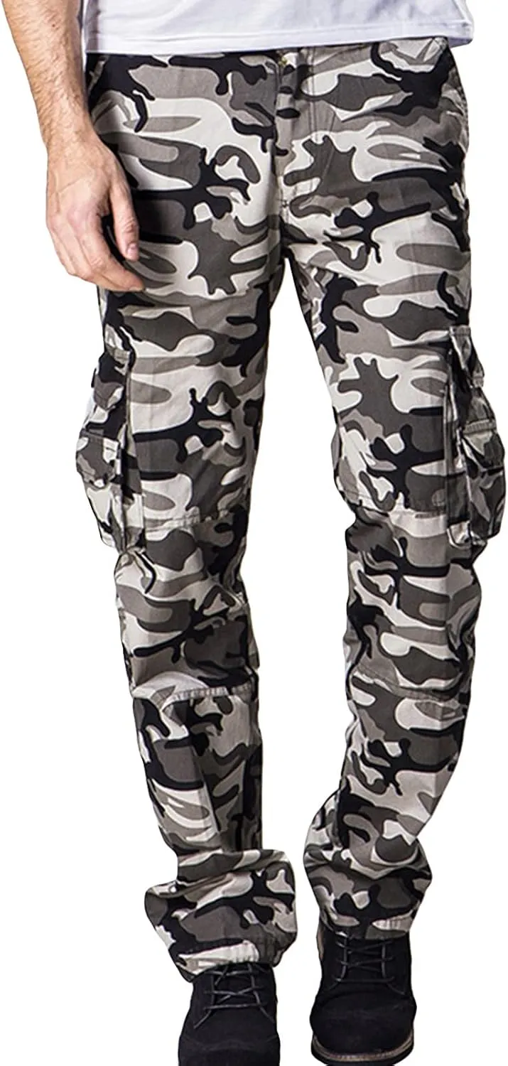 JEsilunmaMY Men's Camouflage Cargo Pants Multi-Pocket Casual Baggy Military Army Trousers Outdoor Hiking Camo Cotton Pants
