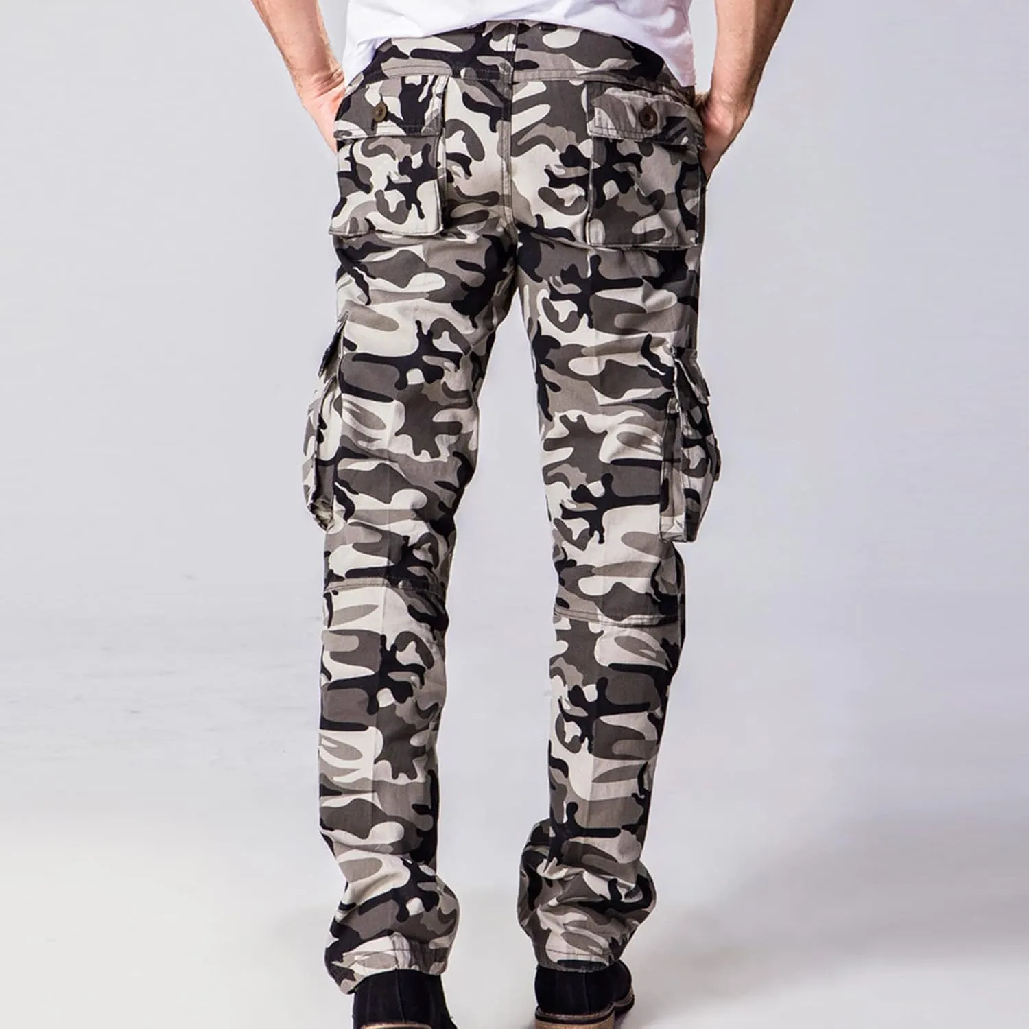JEsilunmaMY Men's Camouflage Cargo Pants Multi-Pocket Casual Baggy Military Army Trousers Outdoor Hiking Camo Cotton Pants