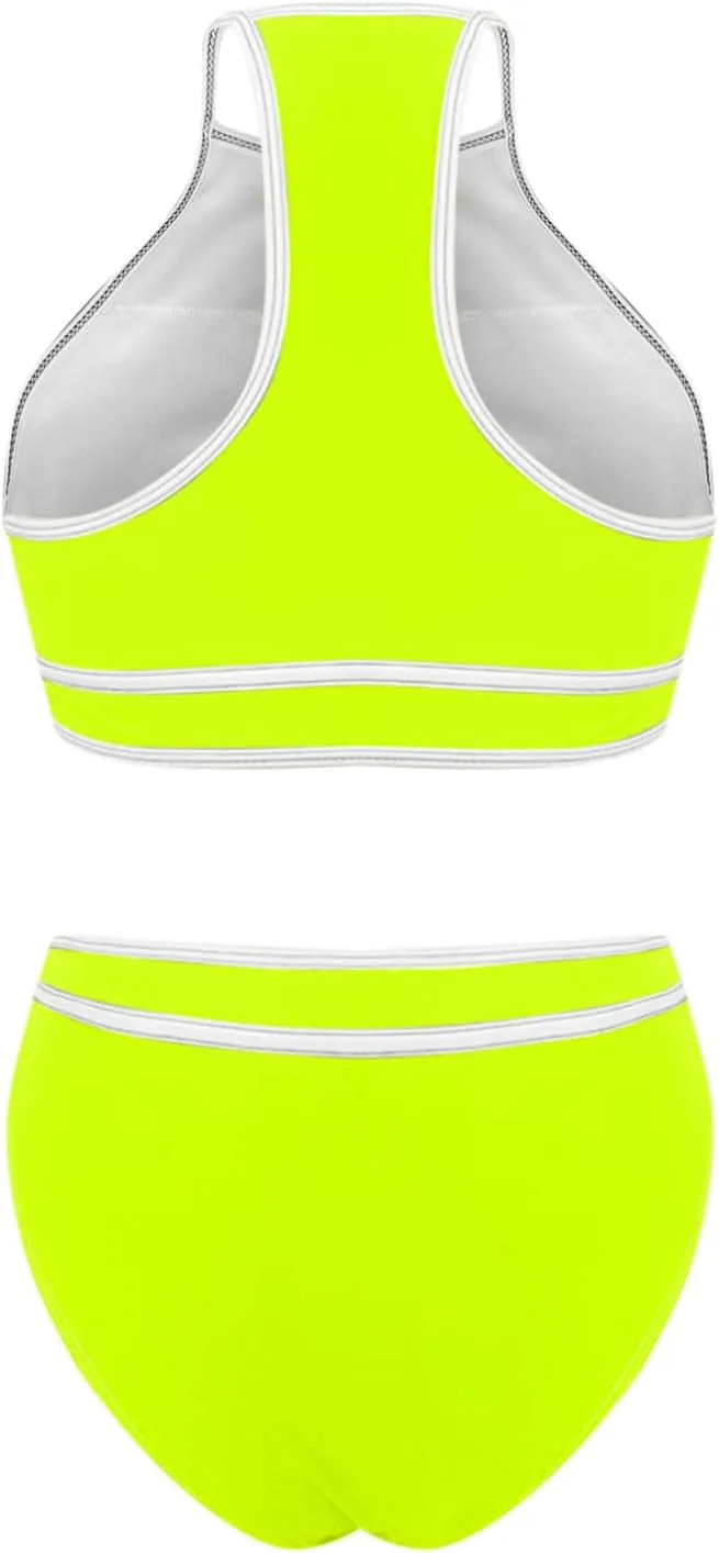 jsaierl Women Color Block Bikini Sets Tummy Control High Waisted Sporty Beach Swimwear Fashion Slimming 2 Piece Bathing Suits