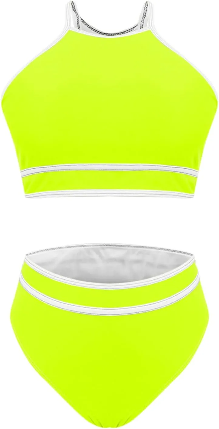 jsaierl Women Color Block Bikini Sets Tummy Control High Waisted Sporty Beach Swimwear Fashion Slimming 2 Piece Bathing Suits