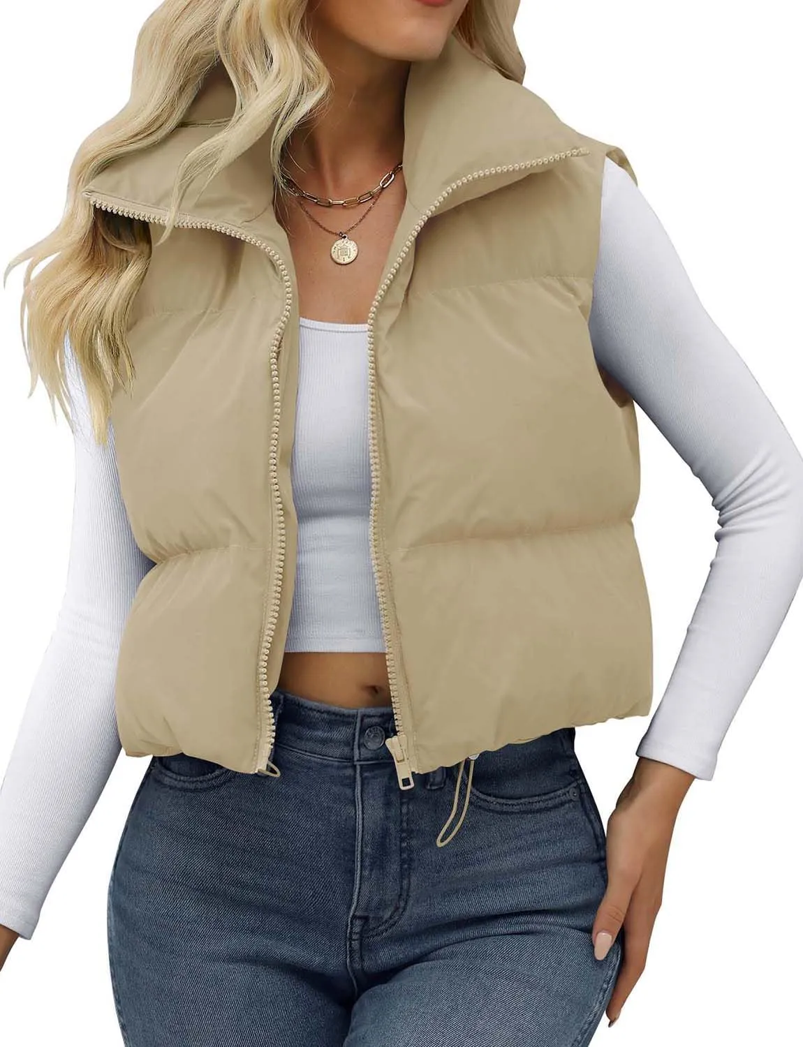 JZC Women's Crop Puffer Vest Lightweight Sleeveless Jacket 2024 Fashion Winter Outerwear Padded Gilet