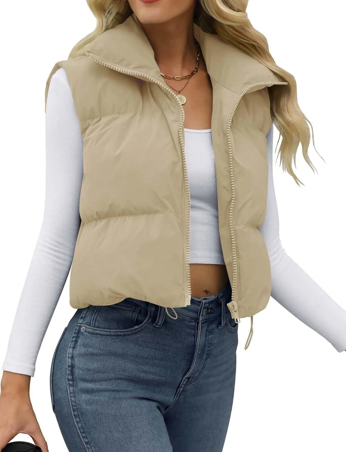 JZC Women's Crop Puffer Vest Lightweight Sleeveless Jacket 2024 Fashion Winter Outerwear Padded Gilet