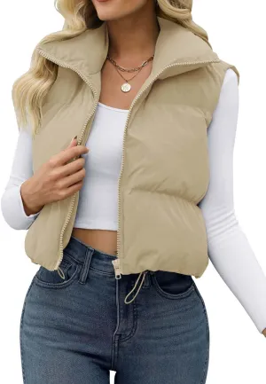 JZC Women's Crop Puffer Vest Lightweight Sleeveless Jacket 2024 Fashion Winter Outerwear Padded Gilet
