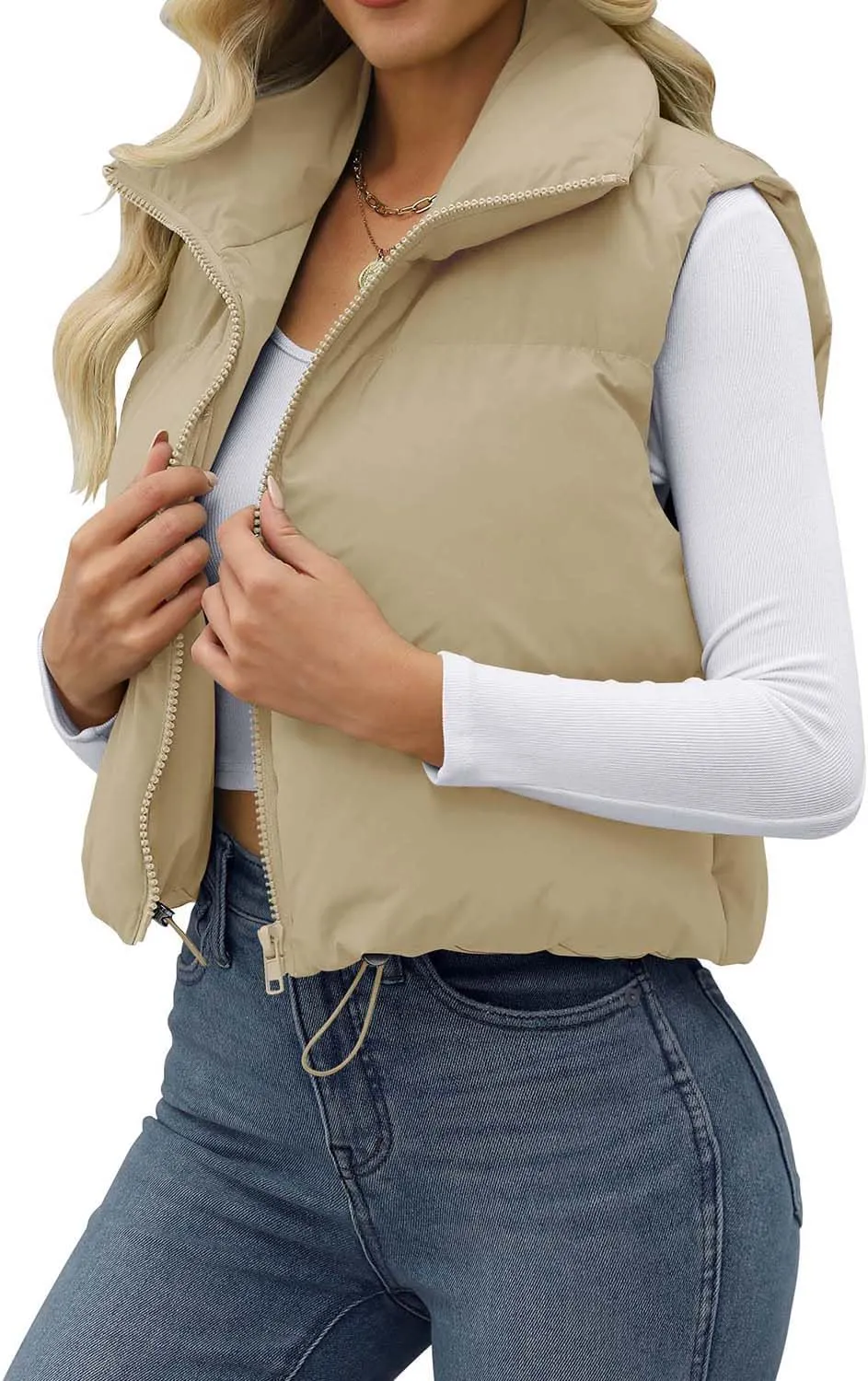 JZC Women's Crop Puffer Vest Lightweight Sleeveless Jacket 2024 Fashion Winter Outerwear Padded Gilet