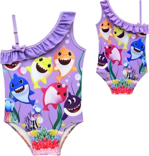 Kids Girls Swimwear,1/2 Piece Swimwear Set 2-9Years Off Shoulder Bikini Set 3D Printing Cute Sharks Bathing Suits for Girls