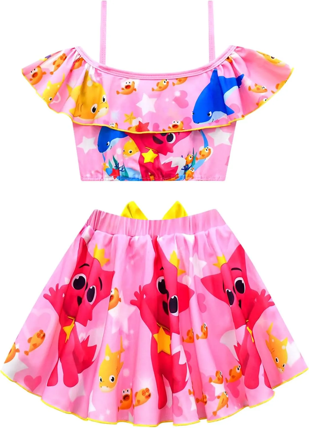 Kids Girls Swimwear,1/2 Piece Swimwear Set 2-9Years Off Shoulder Bikini Set 3D Printing Cute Sharks Bathing Suits for Girls