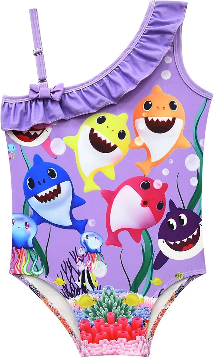 Kids Girls Swimwear,1/2 Piece Swimwear Set 2-9Years Off Shoulder Bikini Set 3D Printing Cute Sharks Bathing Suits for Girls