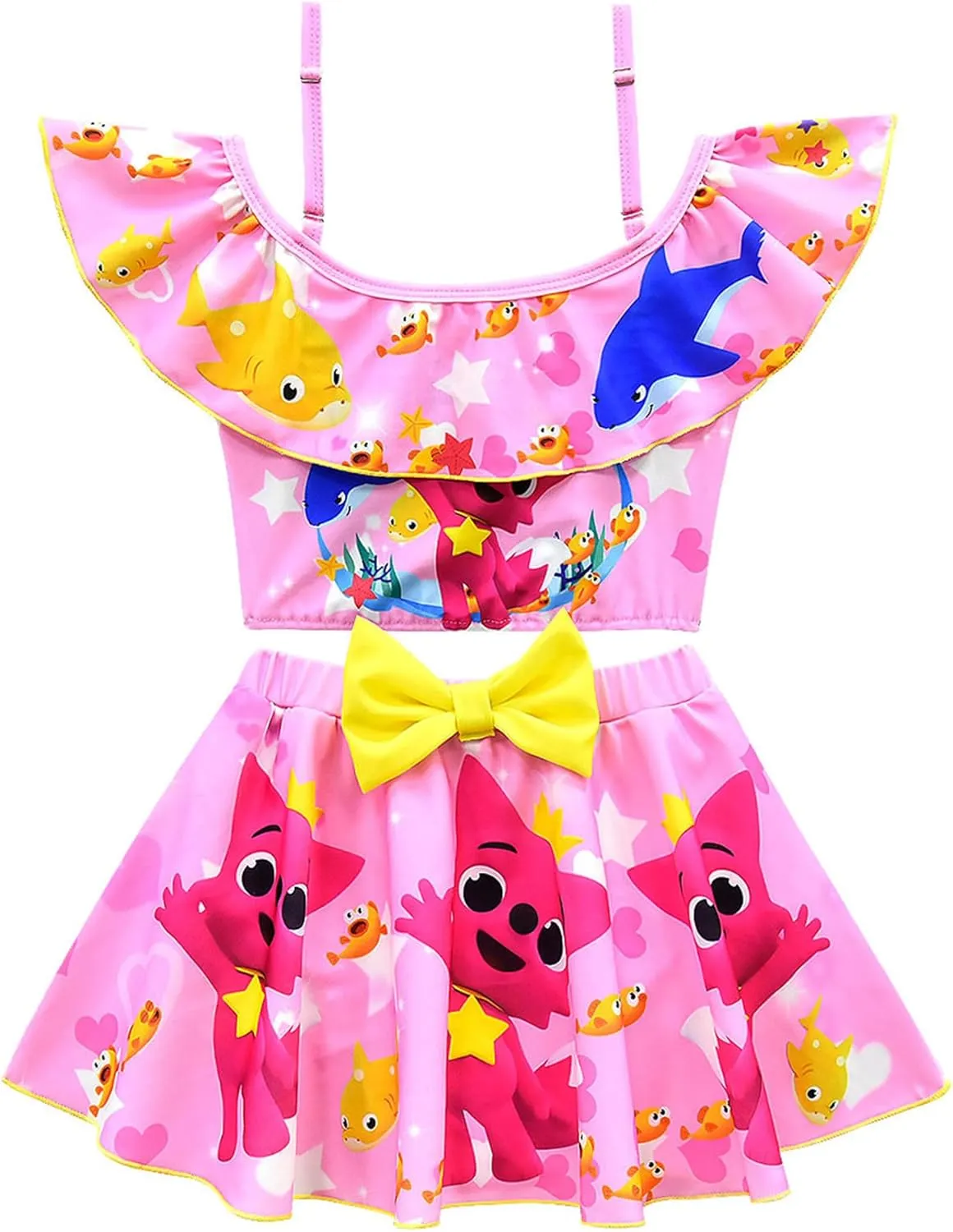 Kids Girls Swimwear,1/2 Piece Swimwear Set 2-9Years Off Shoulder Bikini Set 3D Printing Cute Sharks Bathing Suits for Girls
