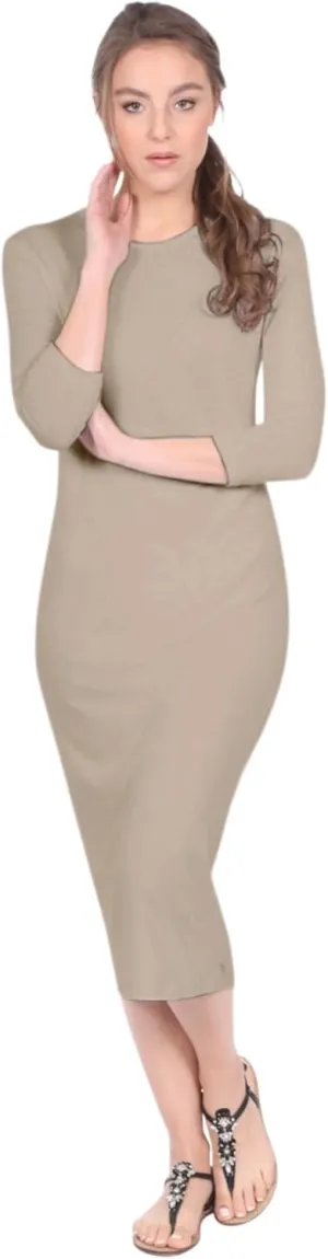 Kosher Casual Women's Modest Knee Length 3/4 Sleeve Layering Midi Dress