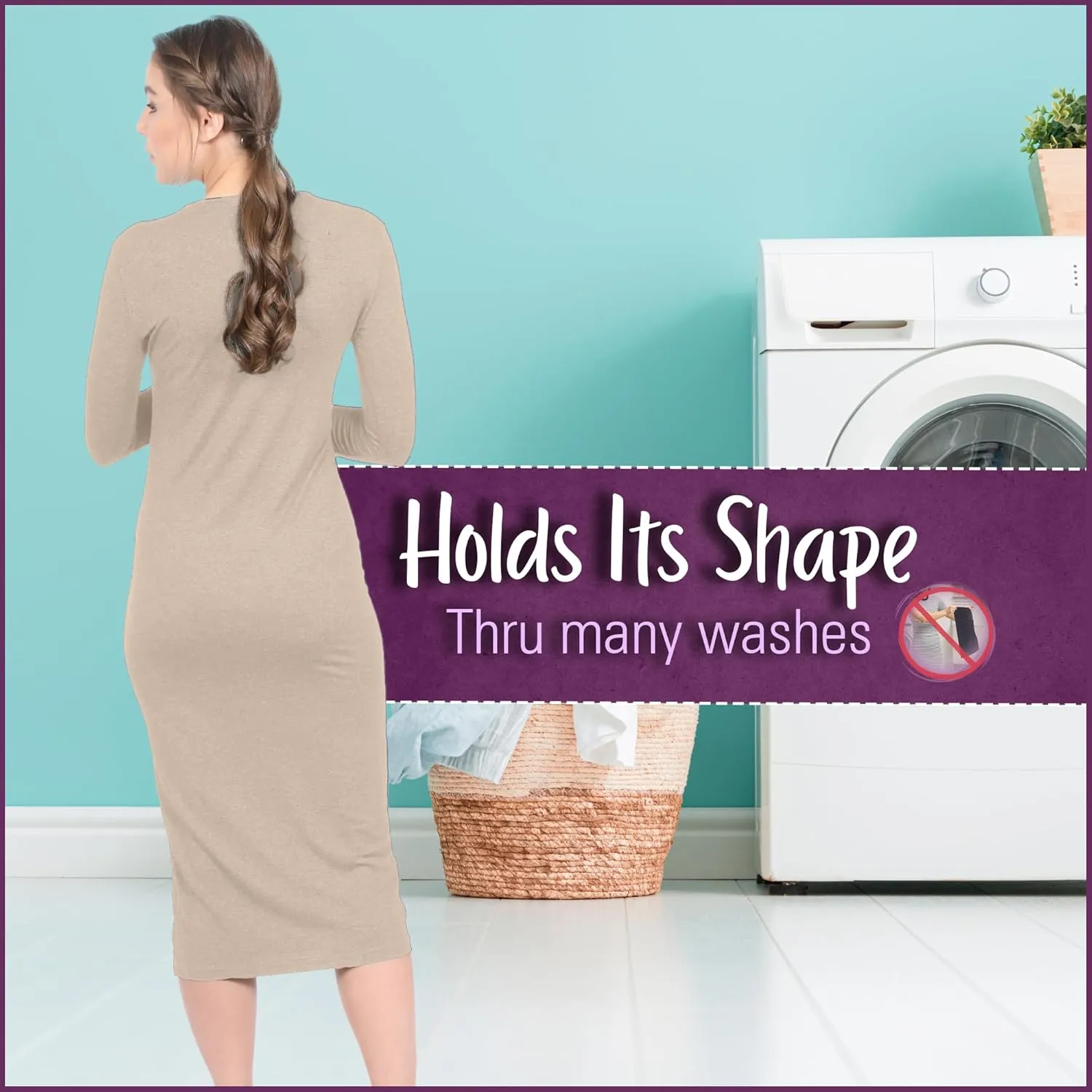 Kosher Casual Women's Modest Knee Length 3/4 Sleeve Layering Midi Dress