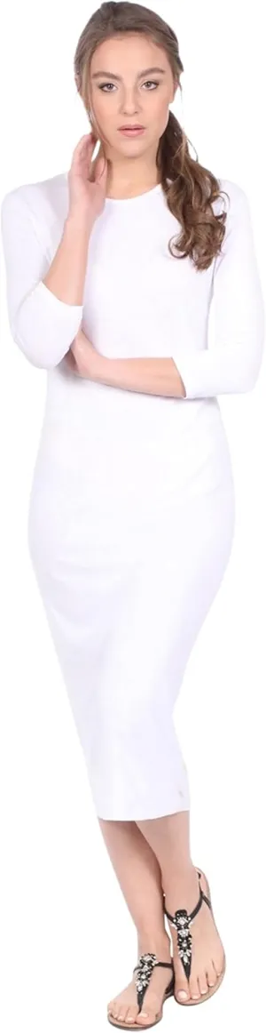 Kosher Casual Women's Modest Knee Length 3/4 Sleeve Layering Midi Dress