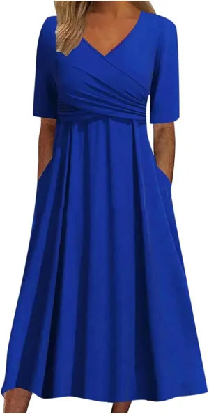 Layered Summer Cute Heart Dress for Women Long/Short Sleeve Crewneck Ruffle Tiered Flowy Dresses with Pockets