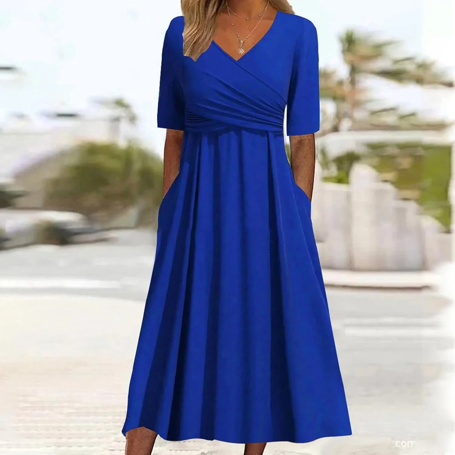 Layered Summer Cute Heart Dress for Women Long/Short Sleeve Crewneck Ruffle Tiered Flowy Dresses with Pockets