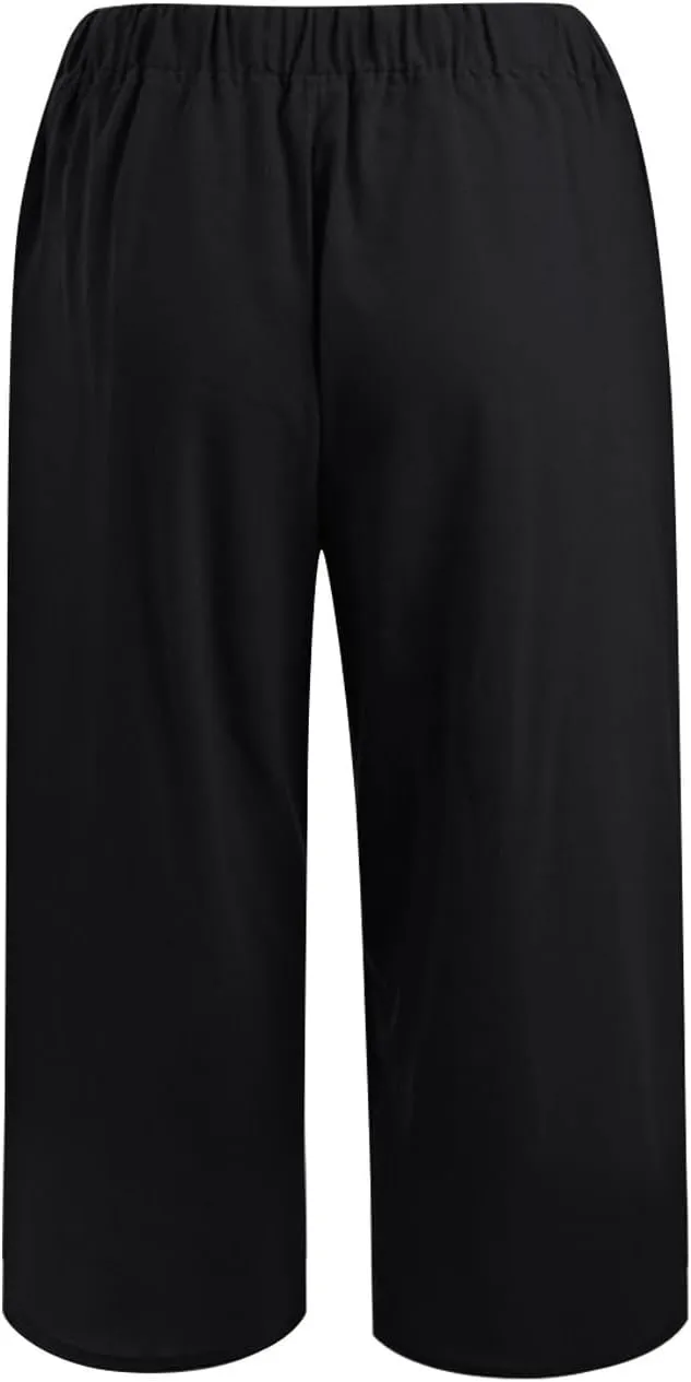 LEMONONSTORE Fashion Women's Capris Wide Leg Palazzo 7/8 Pants Lightweight Trousers Elastic Waist Shorts for Everyday Wear