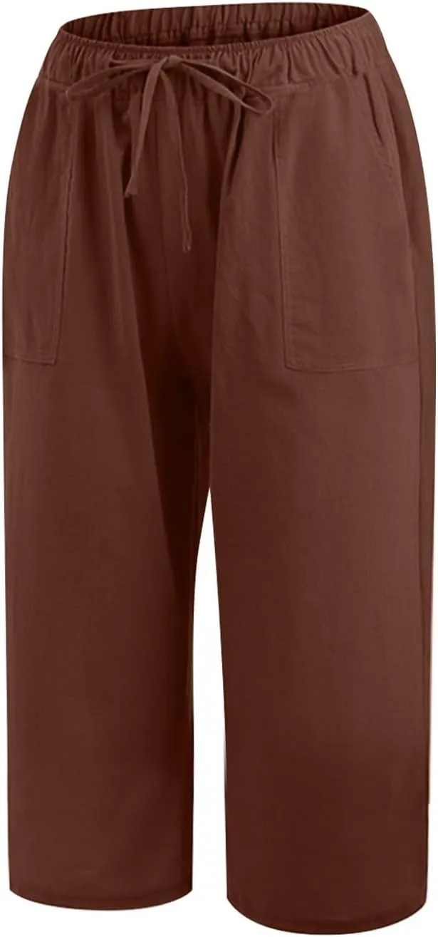 LEMONONSTORE Fashion Women's Capris Wide Leg Palazzo 7/8 Pants Lightweight Trousers Elastic Waist Shorts for Everyday Wear