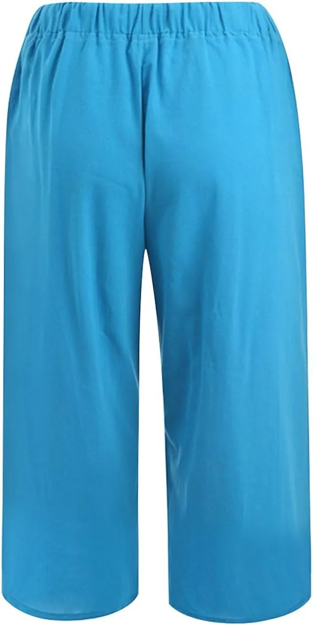 LEMONONSTORE Fashion Women's Capris Wide Leg Palazzo 7/8 Pants Lightweight Trousers Elastic Waist Shorts for Everyday Wear