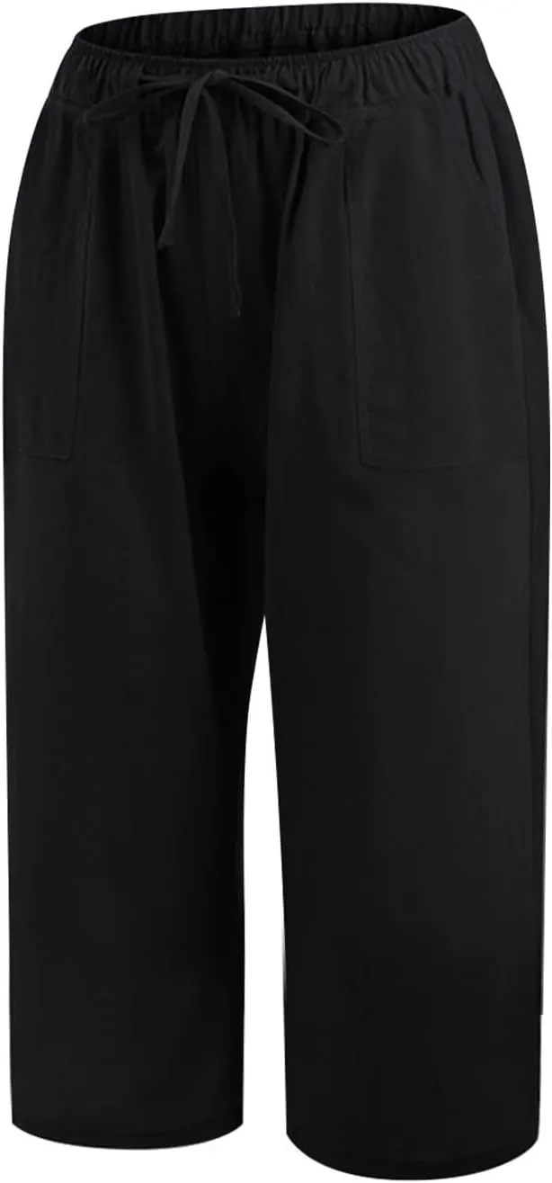 LEMONONSTORE Fashion Women's Capris Wide Leg Palazzo 7/8 Pants Lightweight Trousers Elastic Waist Shorts for Everyday Wear