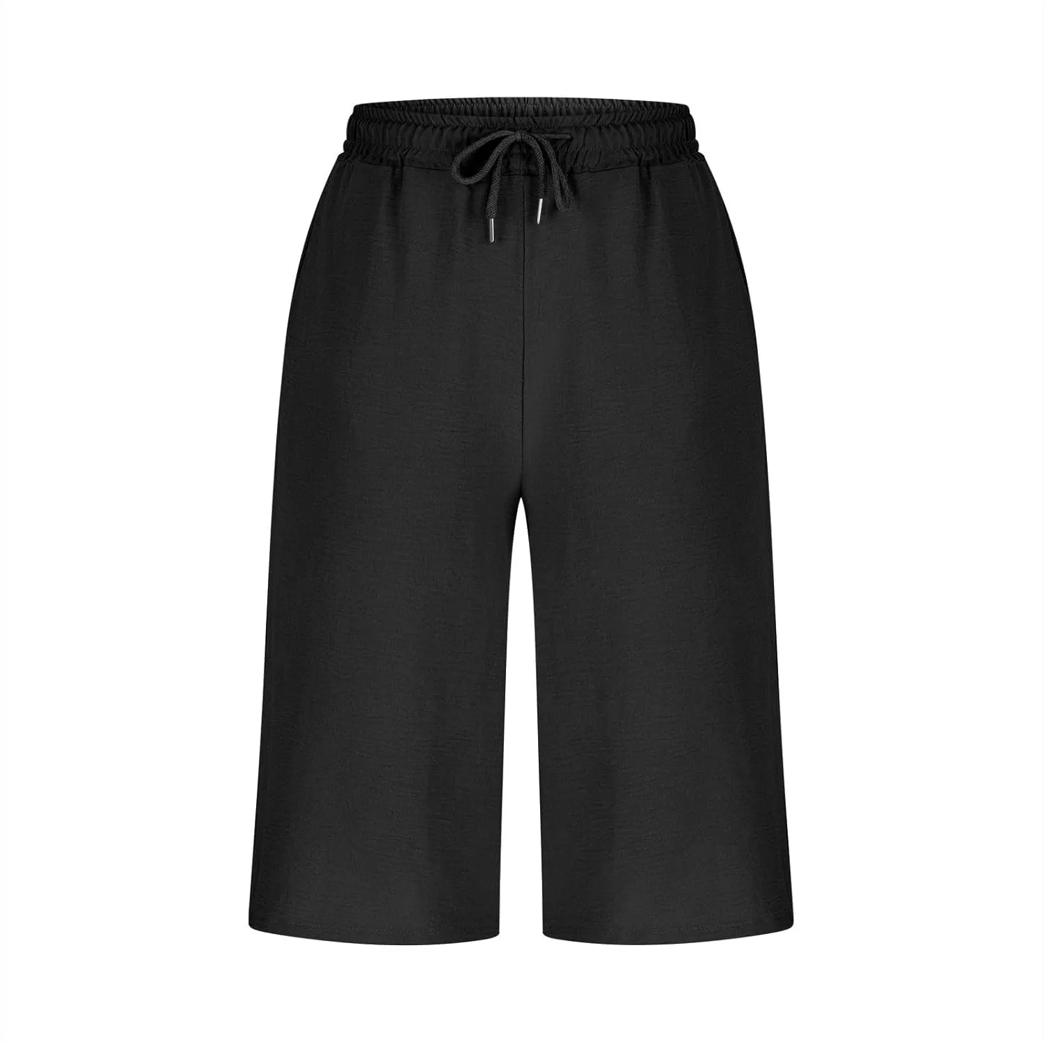 LEMONONSTORE Plus Size Women Boho Summer Capris Elastic Waist Wide Leg Straight Cropped Pants Casual Loose Below-Knee Shorts