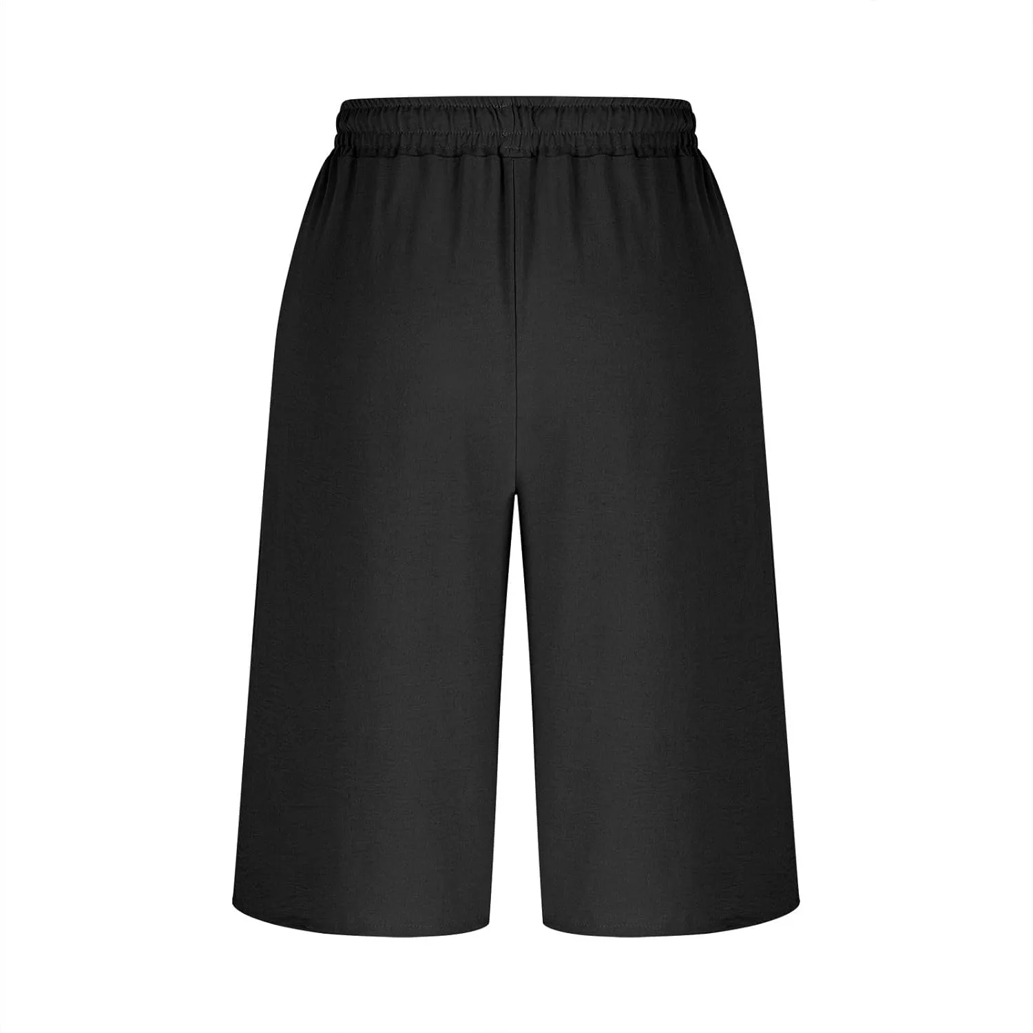 LEMONONSTORE Plus Size Women Boho Summer Capris Elastic Waist Wide Leg Straight Cropped Pants Casual Loose Below-Knee Shorts