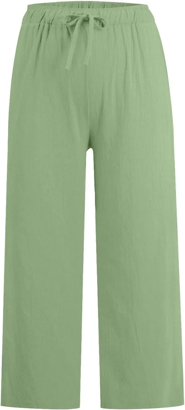 LEMONONSTORE Summer Dressy Capris for Women Casual Drawstring Waisted Office Work Ankle-Length Pants Loose Lounge Bottoms