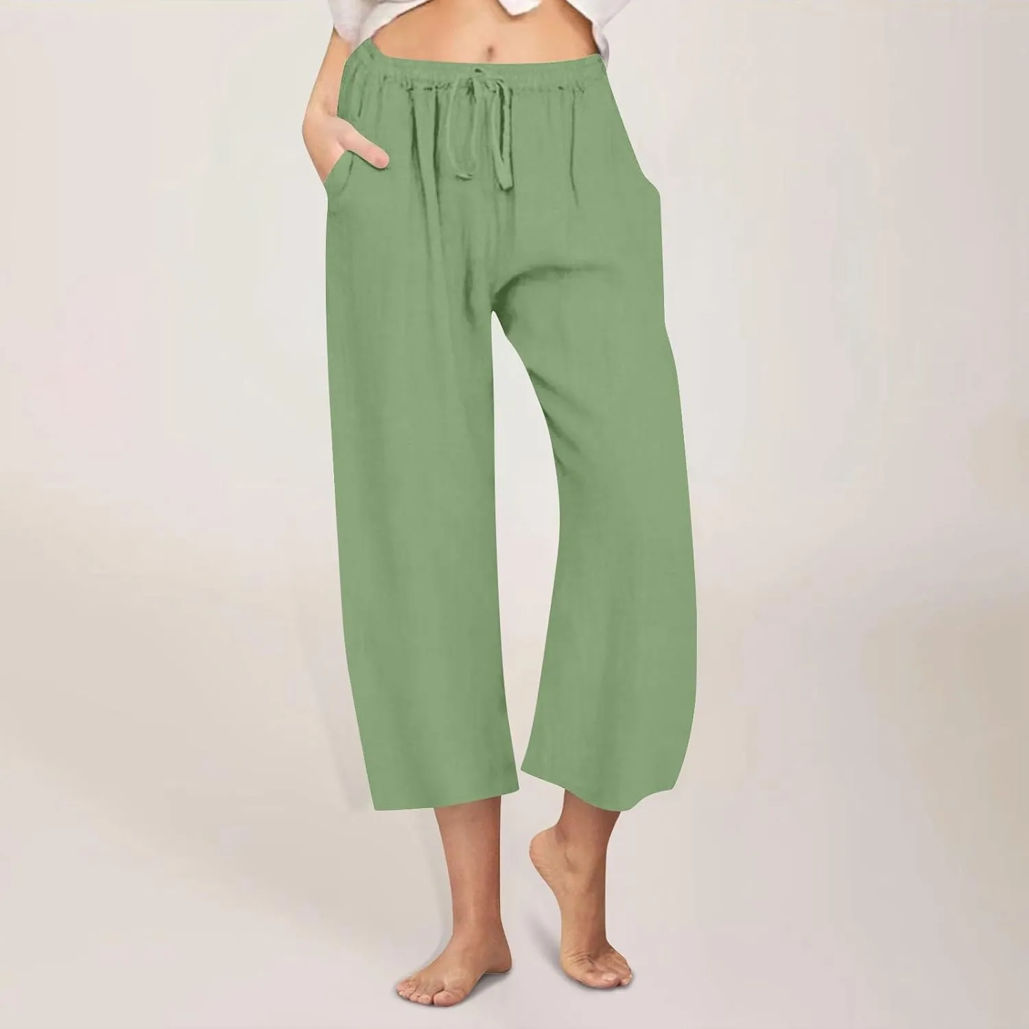 LEMONONSTORE Summer Dressy Capris for Women Casual Drawstring Waisted Office Work Ankle-Length Pants Loose Lounge Bottoms