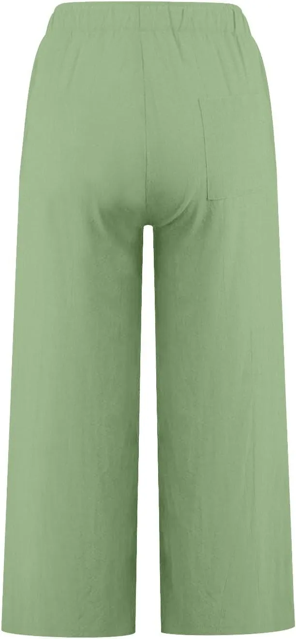 LEMONONSTORE Summer Dressy Capris for Women Casual Drawstring Waisted Office Work Ankle-Length Pants Loose Lounge Bottoms