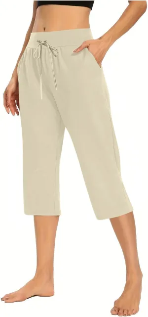 LEMONONSTORE Tummy Control Capris for Women Relaxed Casual Shorts Yoga Running SweatShorts Summer Elastic Waist Capri Pants