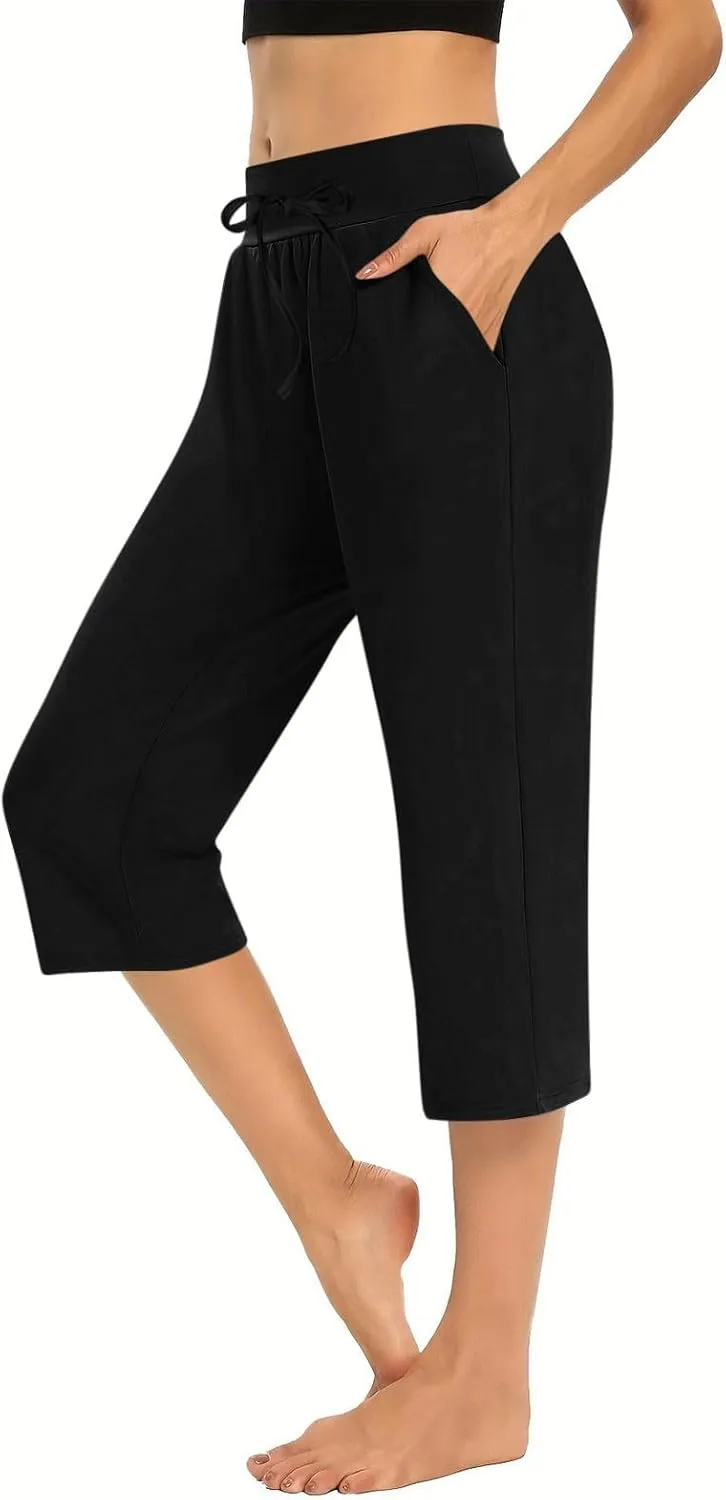 LEMONONSTORE Tummy Control Capris for Women Relaxed Casual Shorts Yoga Running SweatShorts Summer Elastic Waist Capri Pants
