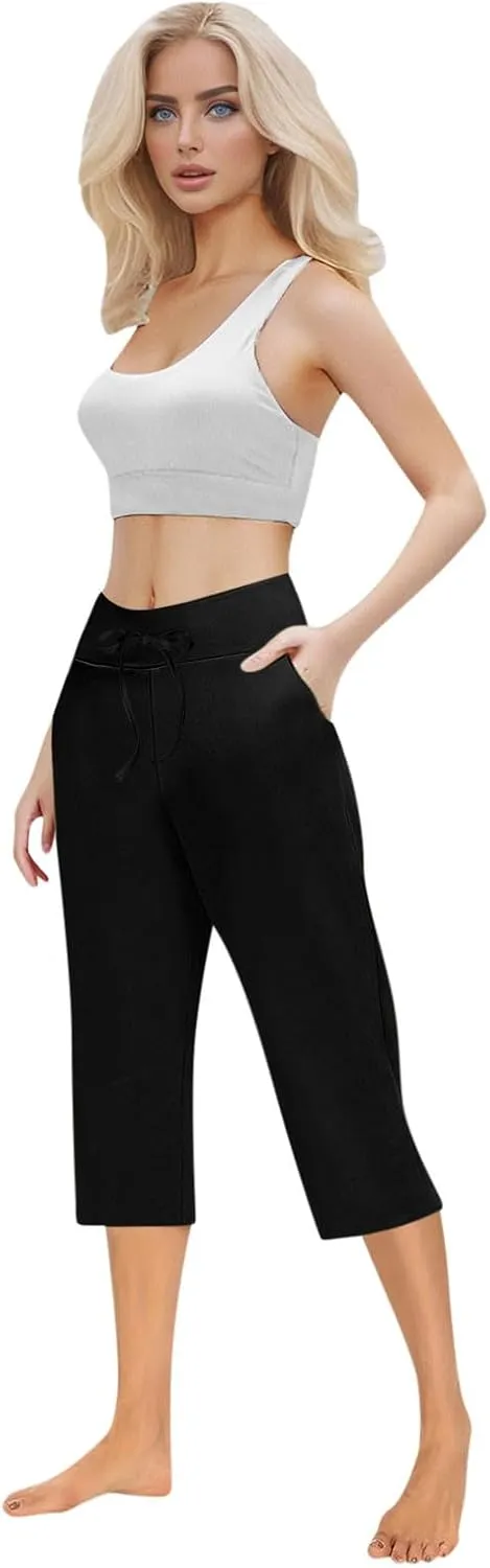 LEMONONSTORE Tummy Control Capris for Women Relaxed Casual Shorts Yoga Running SweatShorts Summer Elastic Waist Capri Pants