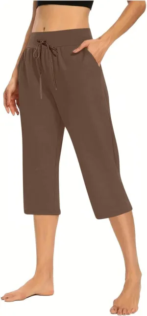 LEMONONSTORE Tummy Control Capris for Women Relaxed Casual Shorts Yoga Running SweatShorts Summer Elastic Waist Capri Pants