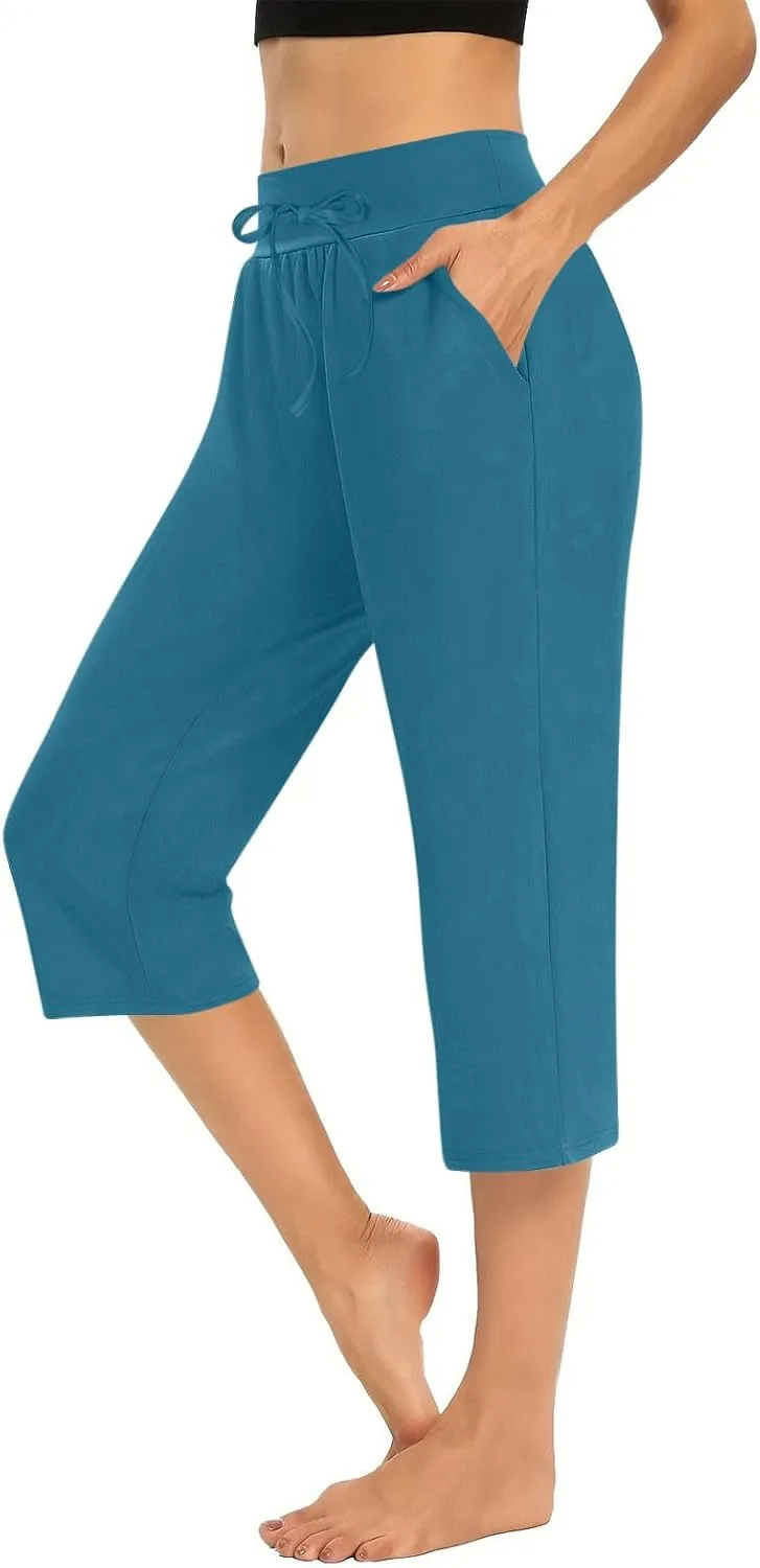 LEMONONSTORE Tummy Control Capris for Women Relaxed Casual Shorts Yoga Running SweatShorts Summer Elastic Waist Capri Pants
