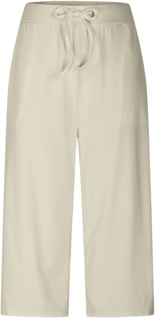 LEMONONSTORE Tummy Control Capris for Women Relaxed Casual Shorts Yoga Running SweatShorts Summer Elastic Waist Capri Pants