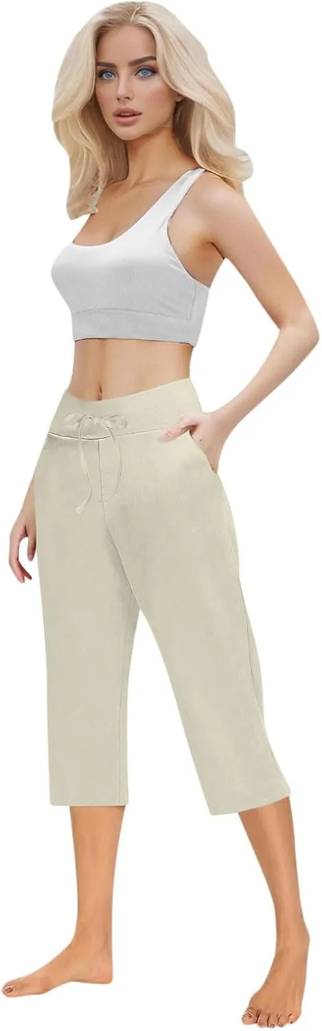 LEMONONSTORE Tummy Control Capris for Women Relaxed Casual Shorts Yoga Running SweatShorts Summer Elastic Waist Capri Pants