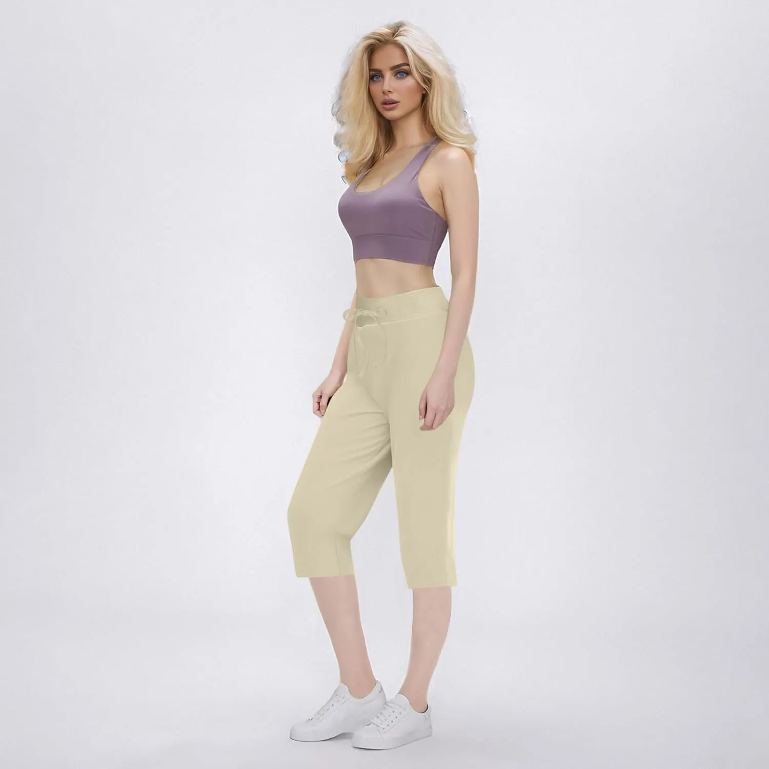 LEMONONSTORE Tummy Control Capris for Women Relaxed Casual Shorts Yoga Running SweatShorts Summer Elastic Waist Capri Pants