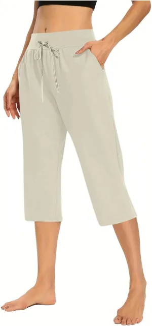 LEMONONSTORE Tummy Control Capris for Women Relaxed Casual Shorts Yoga Running SweatShorts Summer Elastic Waist Capri Pants
