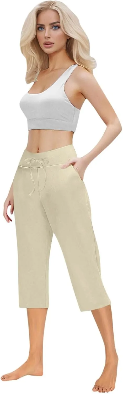 LEMONONSTORE Tummy Control Capris for Women Relaxed Casual Shorts Yoga Running SweatShorts Summer Elastic Waist Capri Pants