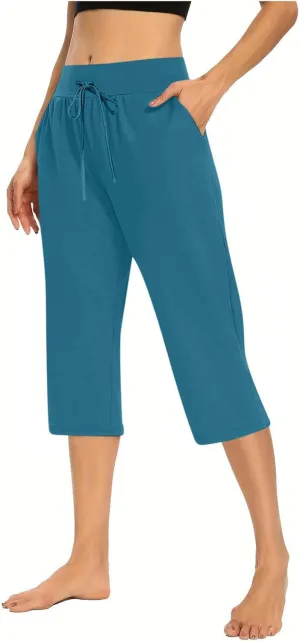 LEMONONSTORE Tummy Control Capris for Women Relaxed Casual Shorts Yoga Running SweatShorts Summer Elastic Waist Capri Pants