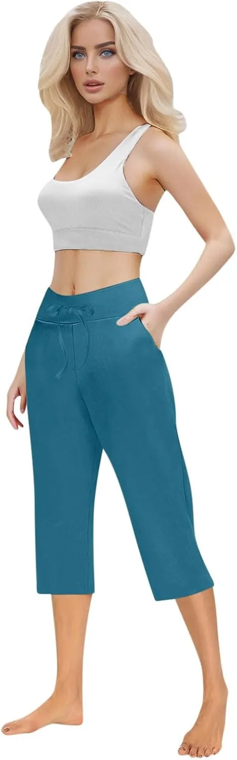 LEMONONSTORE Tummy Control Capris for Women Relaxed Casual Shorts Yoga Running SweatShorts Summer Elastic Waist Capri Pants