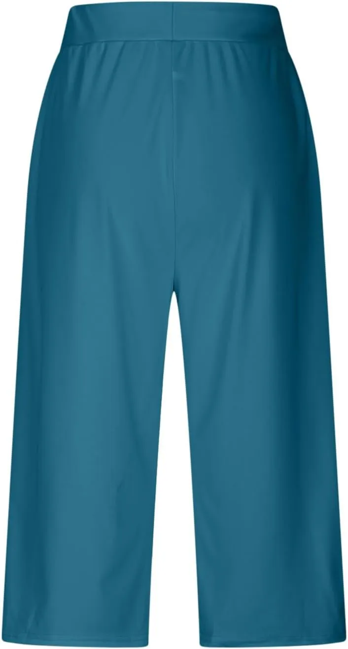 LEMONONSTORE Tummy Control Capris for Women Relaxed Casual Shorts Yoga Running SweatShorts Summer Elastic Waist Capri Pants