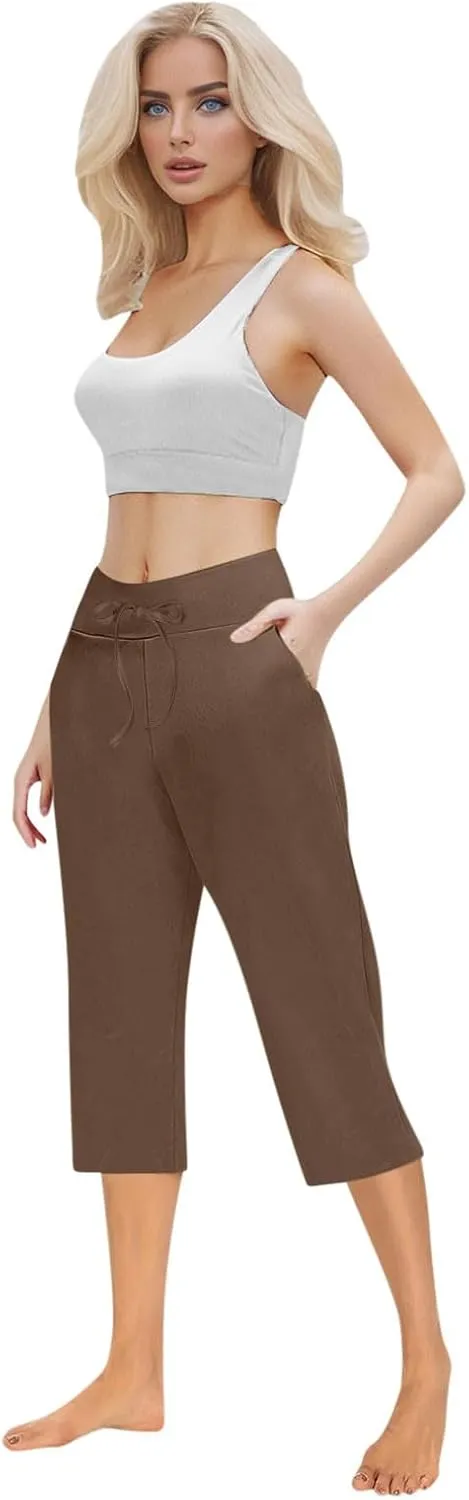 LEMONONSTORE Tummy Control Capris for Women Relaxed Casual Shorts Yoga Running SweatShorts Summer Elastic Waist Capri Pants