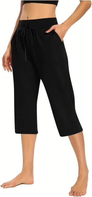 LEMONONSTORE Tummy Control Capris for Women Relaxed Casual Shorts Yoga Running SweatShorts Summer Elastic Waist Capri Pants