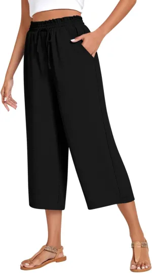 LEMONONSTORE Women's Ankle-Length Casual Shorts High Waist Linen Blend Dressy Capris Flowy Summer Lounge Pants with Pockets