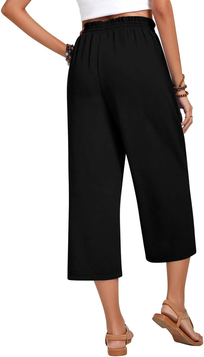LEMONONSTORE Women's Ankle-Length Casual Shorts High Waist Linen Blend Dressy Capris Flowy Summer Lounge Pants with Pockets