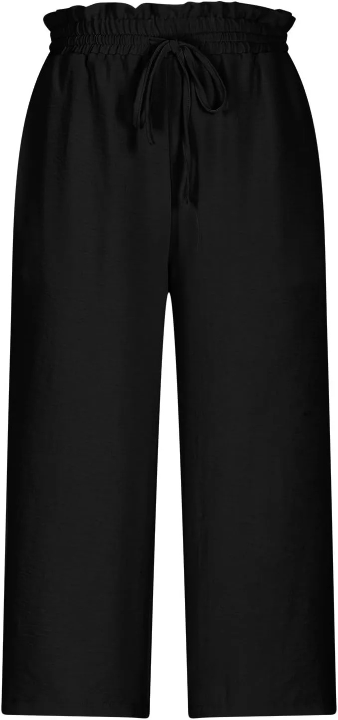 LEMONONSTORE Women's Ankle-Length Casual Shorts High Waist Linen Blend Dressy Capris Flowy Summer Lounge Pants with Pockets