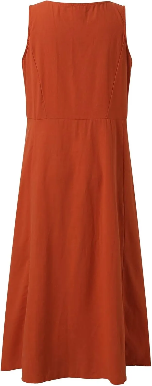 Linen Dresses for Women 2025 Summer Casual Sleeveless Sun Dress Maxi Tunic Tank Beach Vacation Dress with Pocket