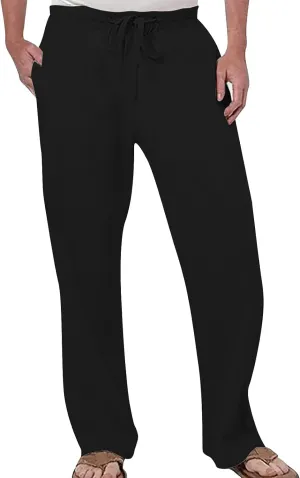 Linen Pants for Men Drawstring Wide Straight Leg Trousers Classic Fit Sweatpants Hiking Hunting Work Trousers Skinny Chinos Mens Activewear Leggings