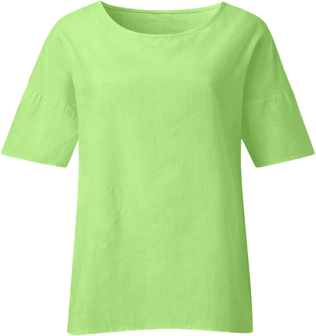 Linen Shirts for Women Summer Cotton Linen Plain Short Sleeve T Shirt Casual Plus Size Trendy V Neck Tee Tops